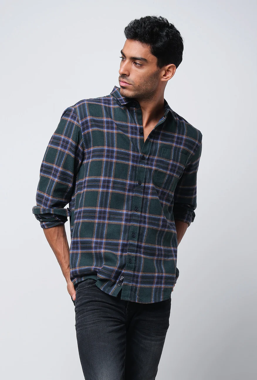 Kemeja Lengan Panjang Steele Green Black - Image 3