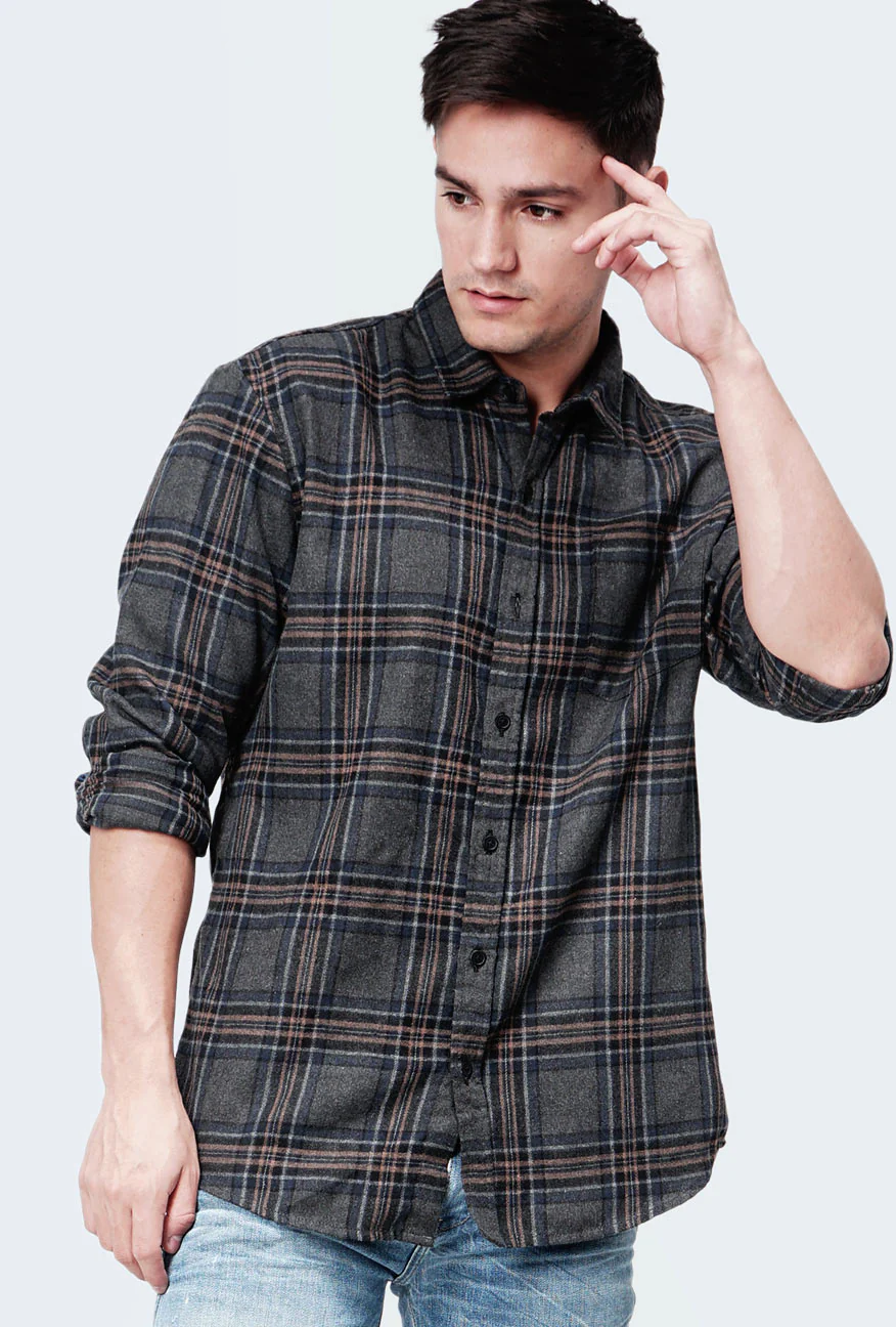 Kemeja Flanel Steele Grey Black