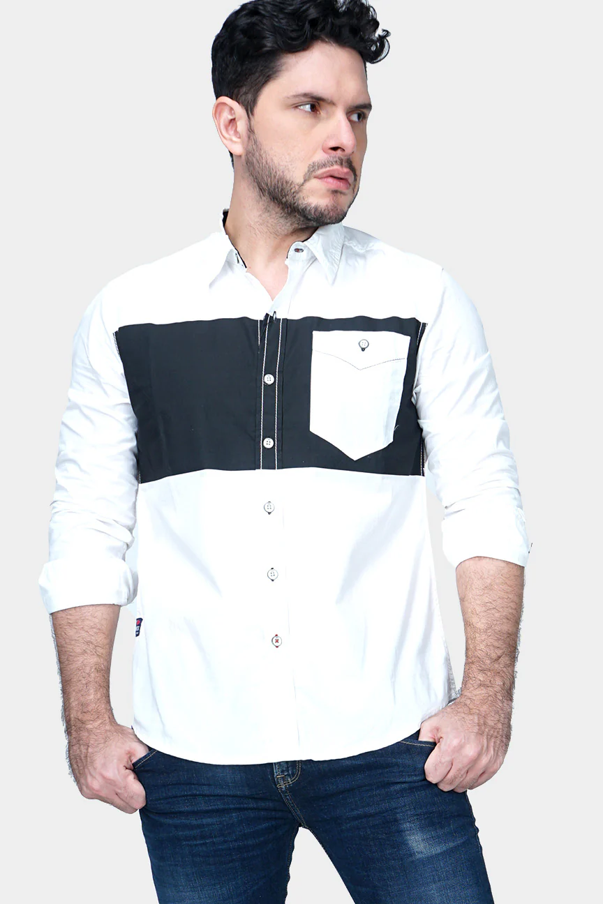 Kemeja Lengan Panjang Street Line Offwhite Black