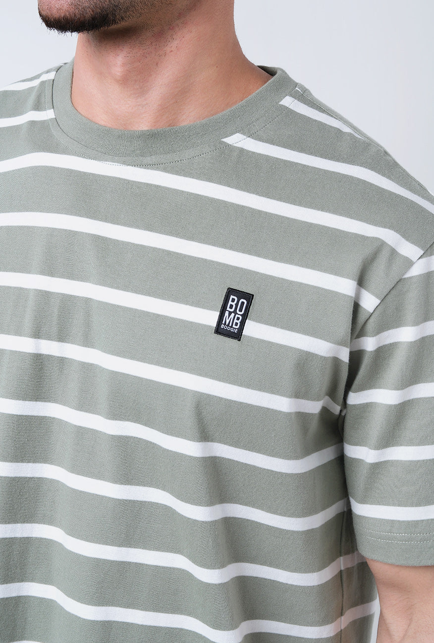 T-Shirt Lengan Pendek Cherlo Olive White Stripe - Image 3