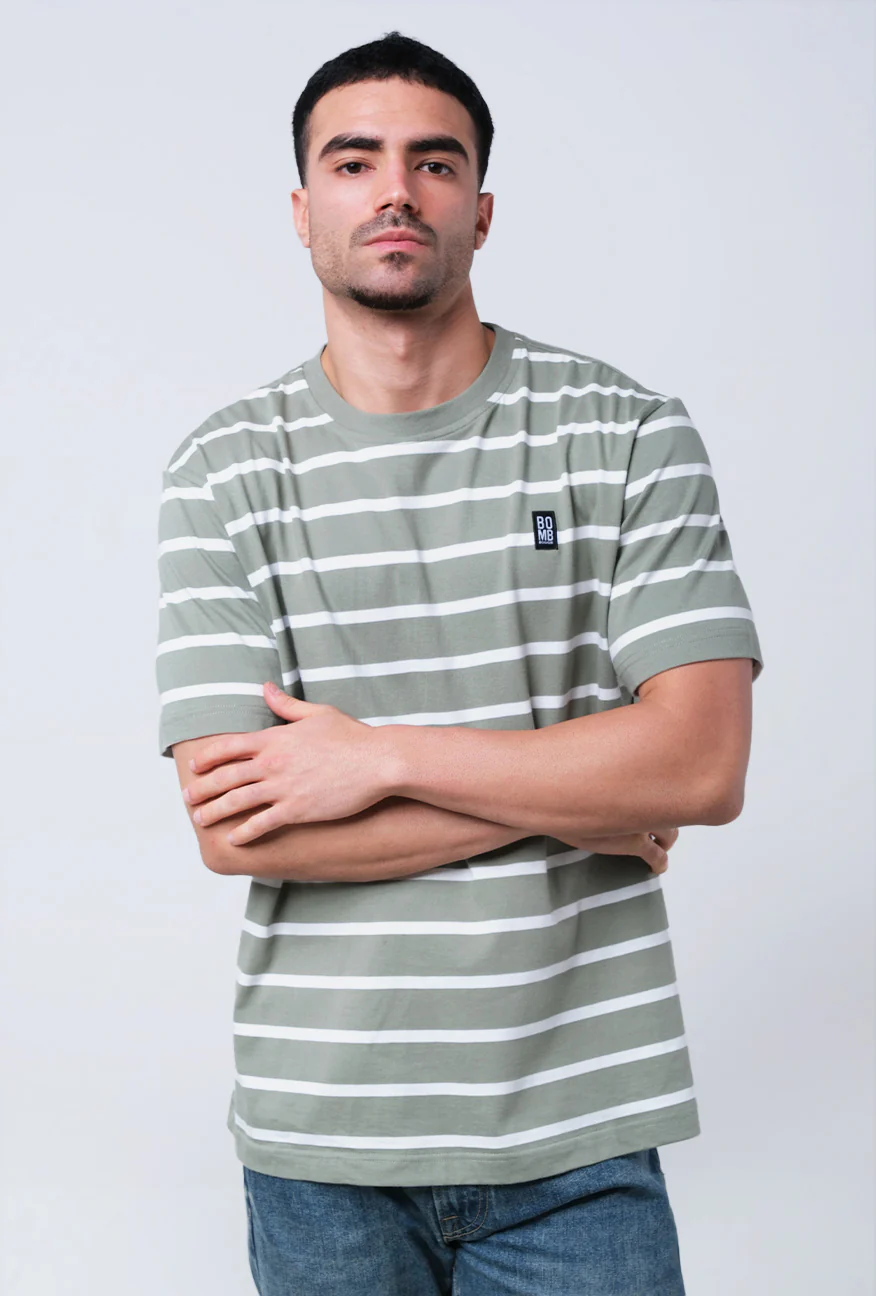 T-Shirt Lengan Pendek Cherlo Olive White Stripe - Image 4