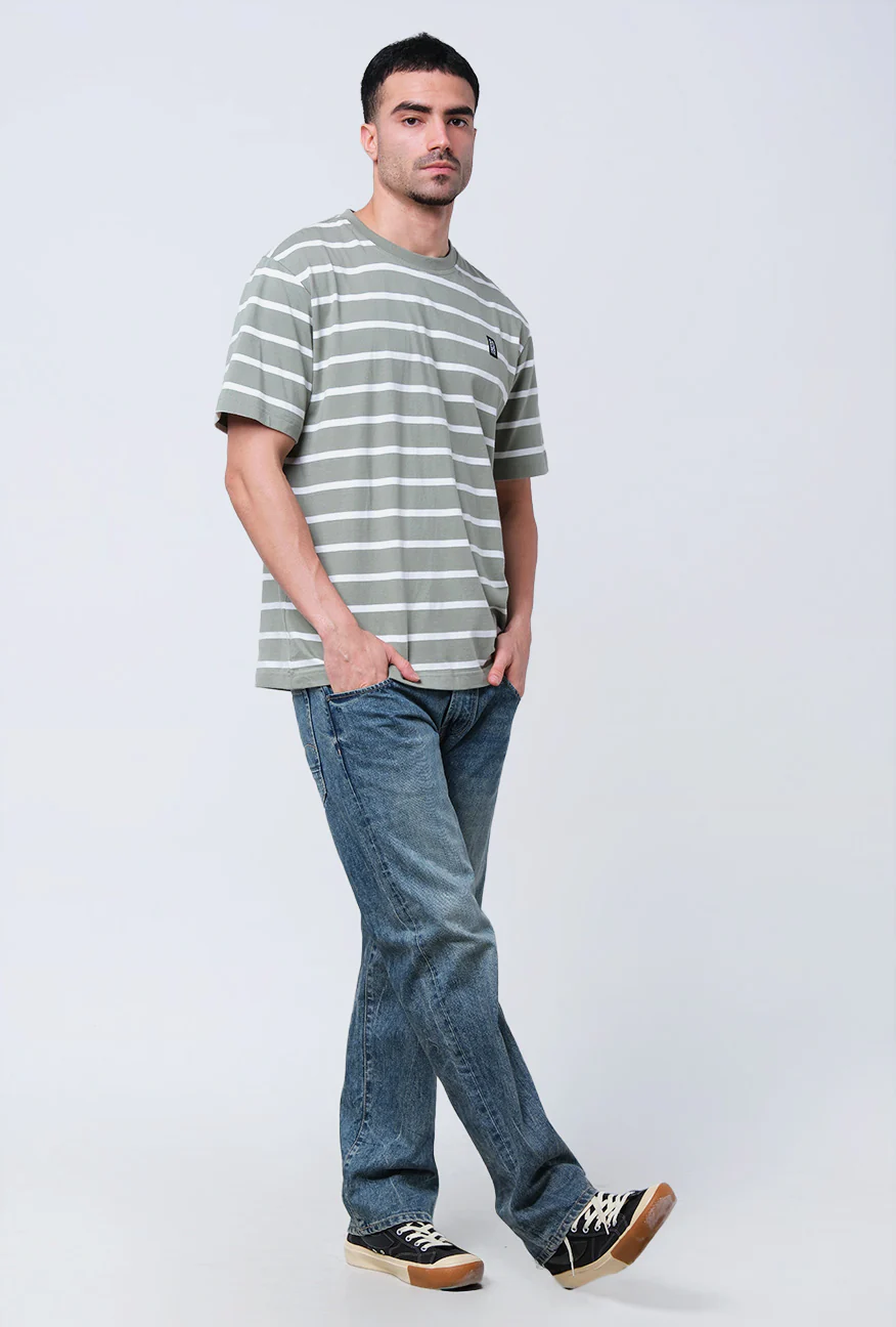 T-Shirt Lengan Pendek Cherlo Olive White Stripe - Image 5