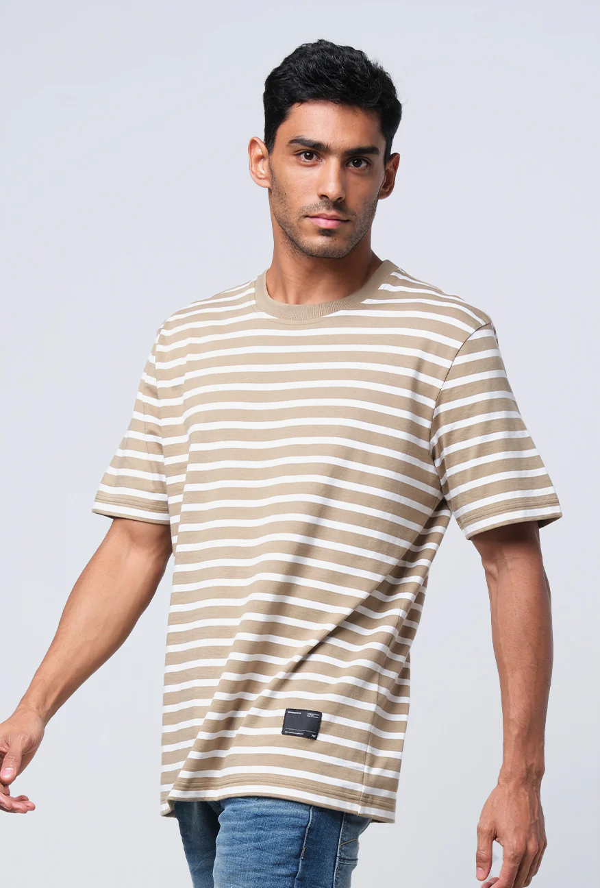 T-Shirt Lengan Pendek Cheza Khaki Offwhite 2.0 Stripe