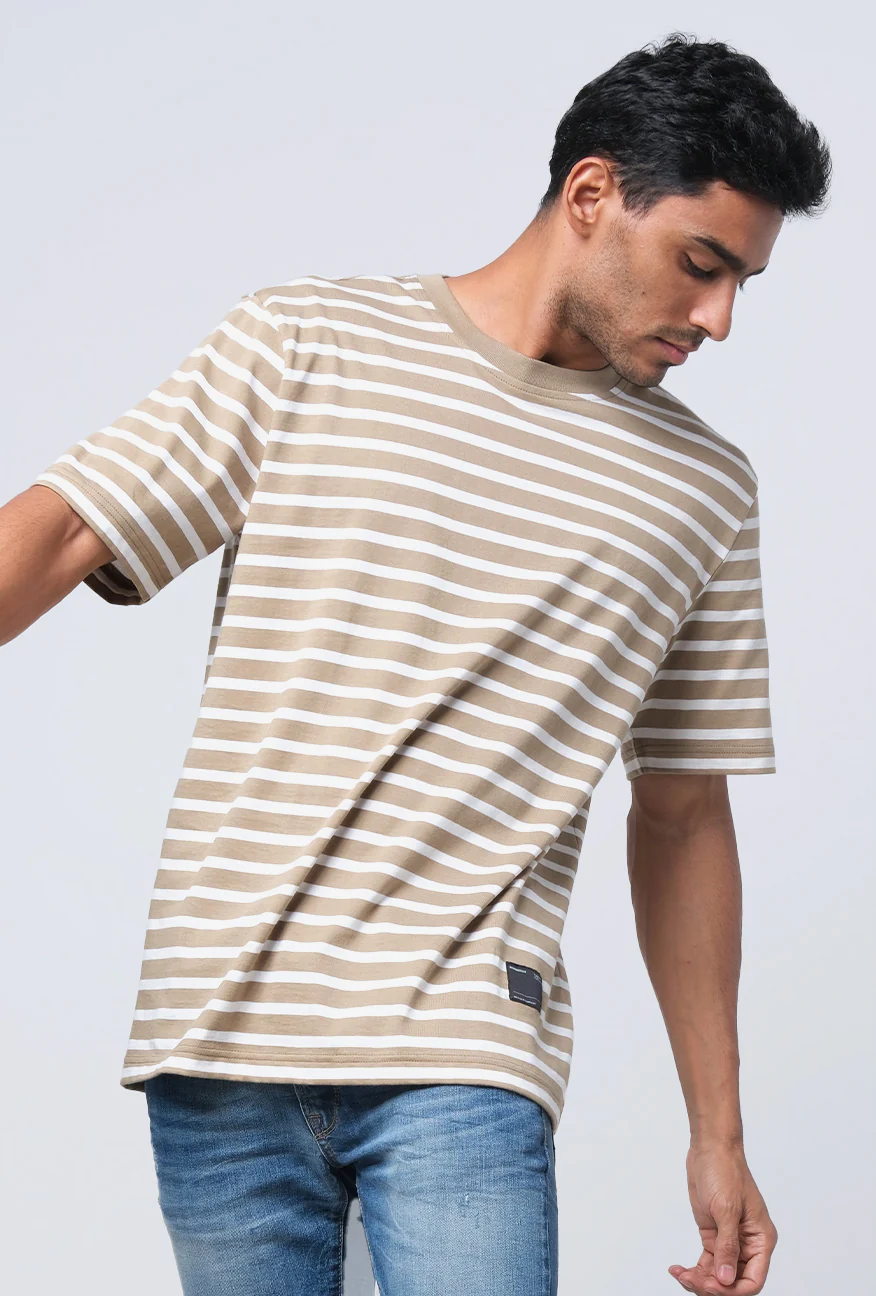 T-Shirt Lengan Pendek Cheza Khaki Offwhite 2.0 Stripe - Image 2