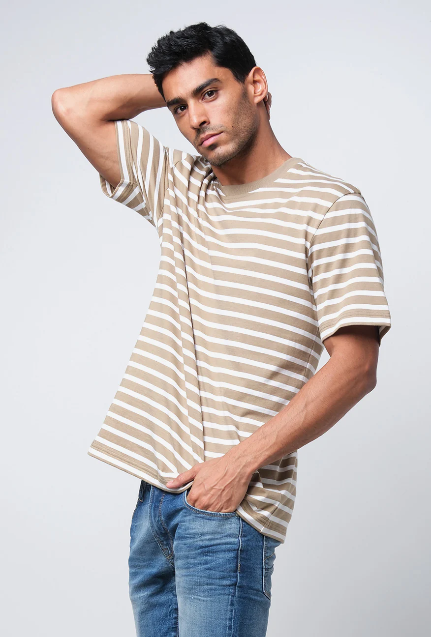T-Shirt Lengan Pendek Cheza Khaki Offwhite 2.0 Stripe - Image 3