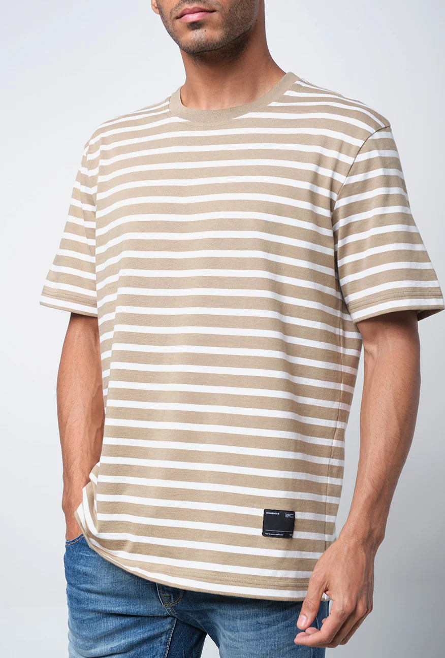 T-Shirt Lengan Pendek Cheza Khaki Offwhite 2.0 Stripe - Image 5