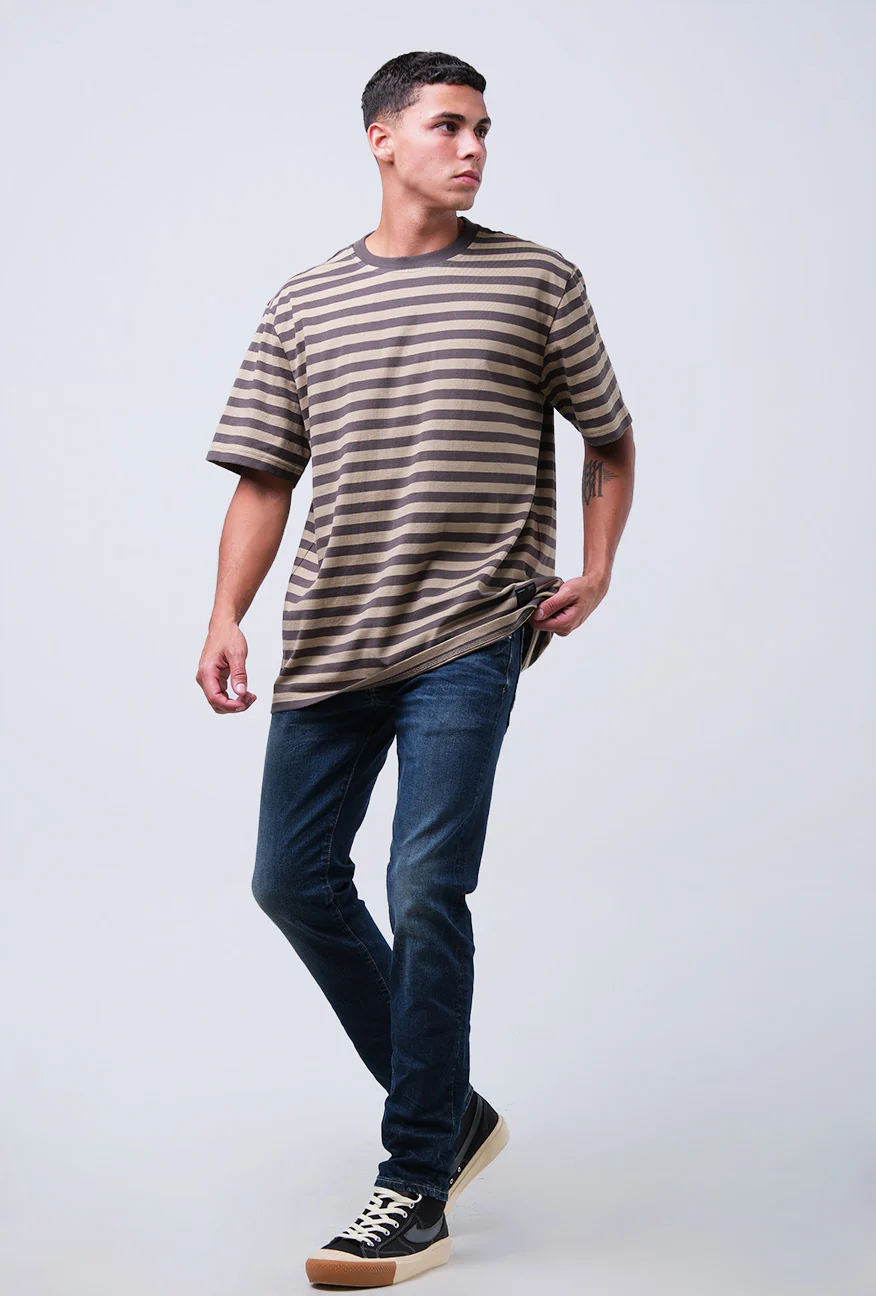 T-Shirt Lengan Pendek Regular Altha Grey Khaki 2.0 Stripe - Image 2
