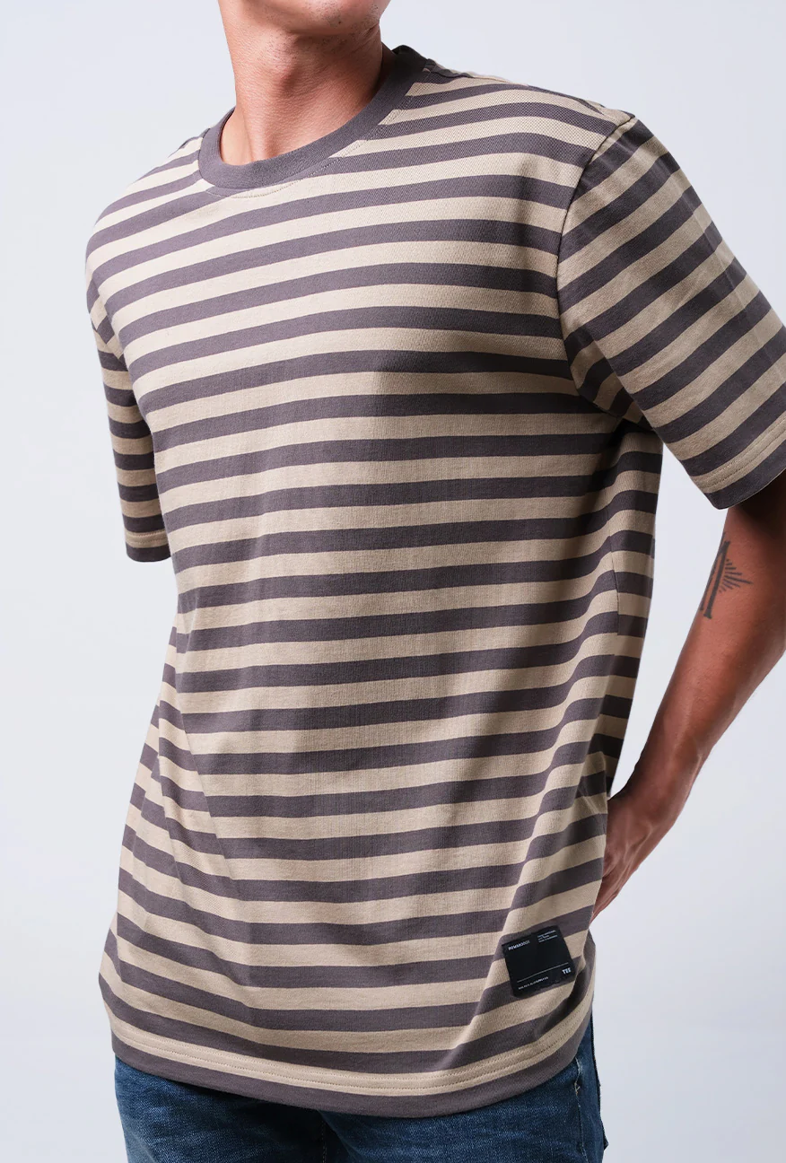 T-Shirt Lengan Pendek Regular Altha Grey Khaki 2.0 Stripe - Image 3