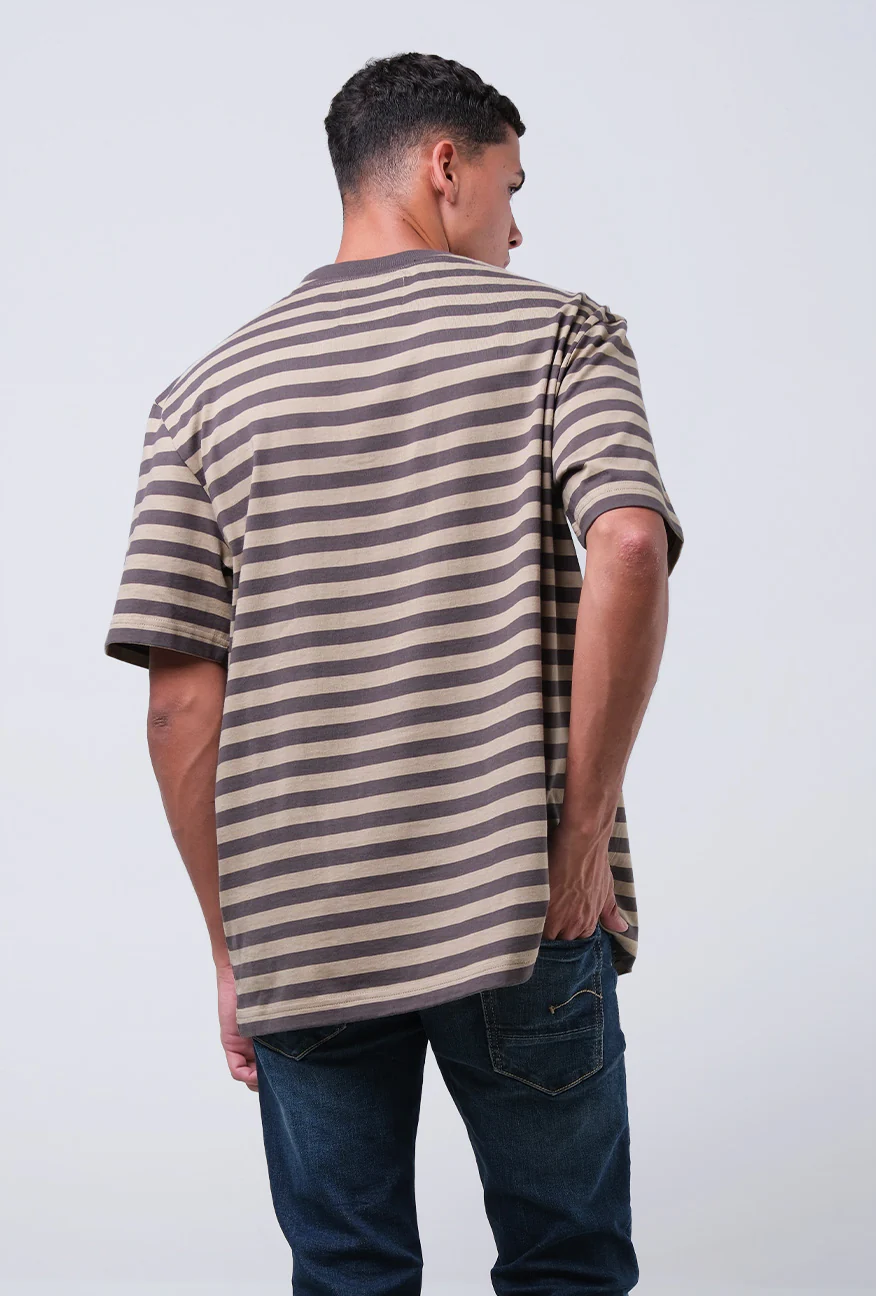 T-Shirt Lengan Pendek Regular Altha Grey Khaki 2.0 Stripe - Image 4