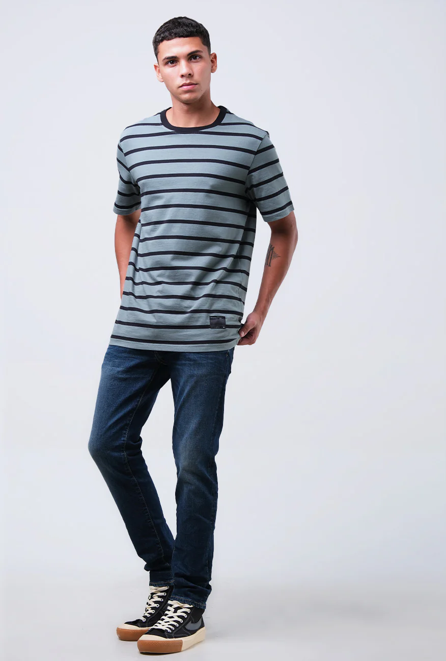 T-Shirt Lengan Pendek Regular Branca Green Black Stripe 2.0 - Image 3