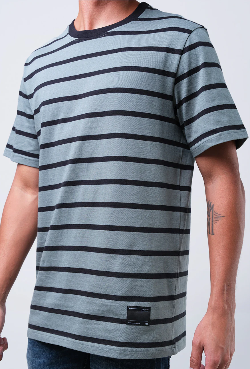 T-Shirt Lengan Pendek Regular Branca Green Black Stripe 2.0 - Image 5
