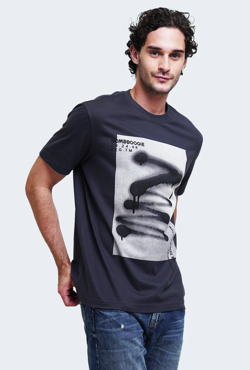T-Shirt Lengan Pendek Regular Branco Dark Grey - Image 2