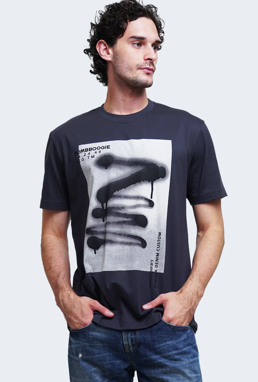 T-Shirt Lengan Pendek Regular Branco Dark Grey - Image 5