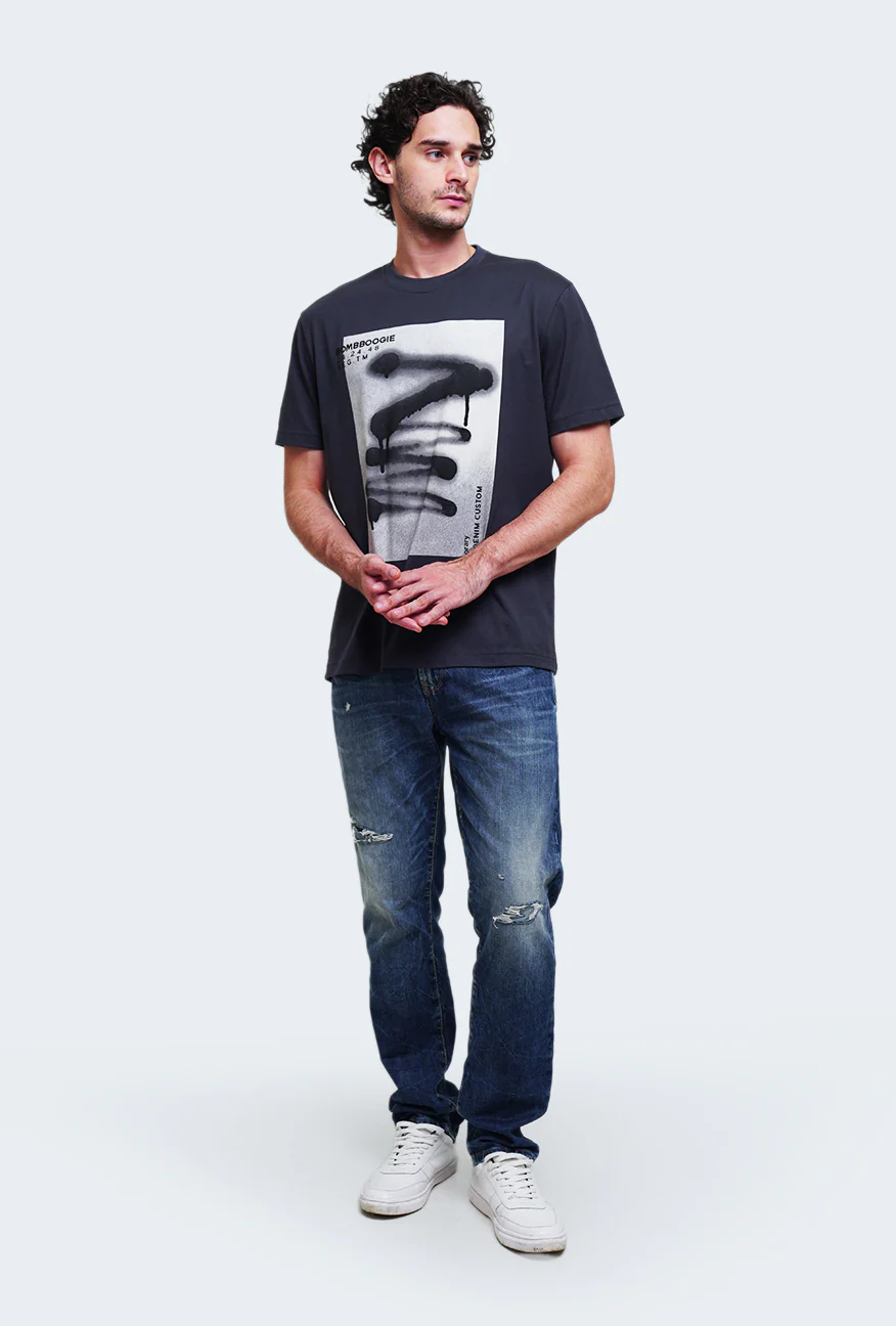 T-Shirt Lengan Pendek Regular Branco Dark Grey - Image 6