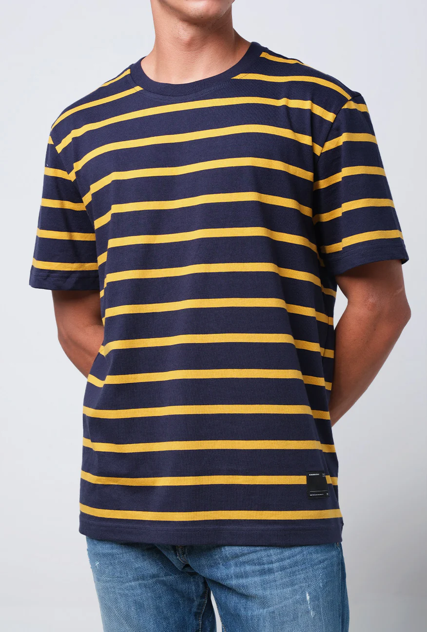 T-Shirt Lengan Pendek Regular Carly Navy Mustard Stripe - Image 4