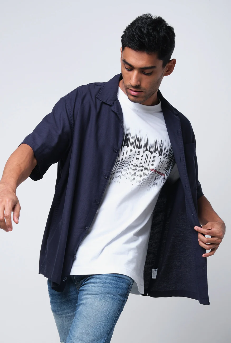 Kemeja Lengan Pendek Regular Cora Navy