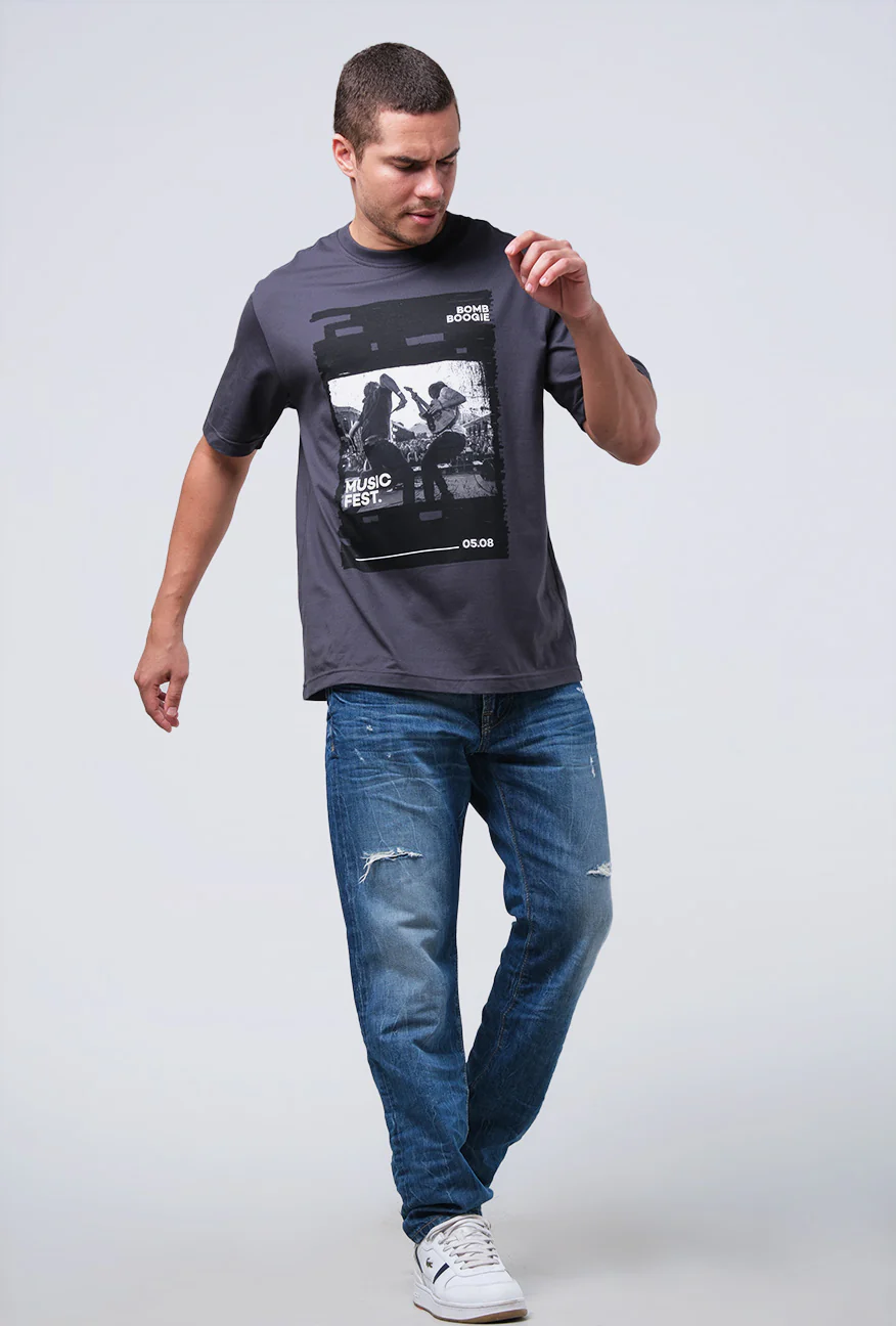 T-Shirt Lengan Pendek Regular Guinof Dark Grey 2.0