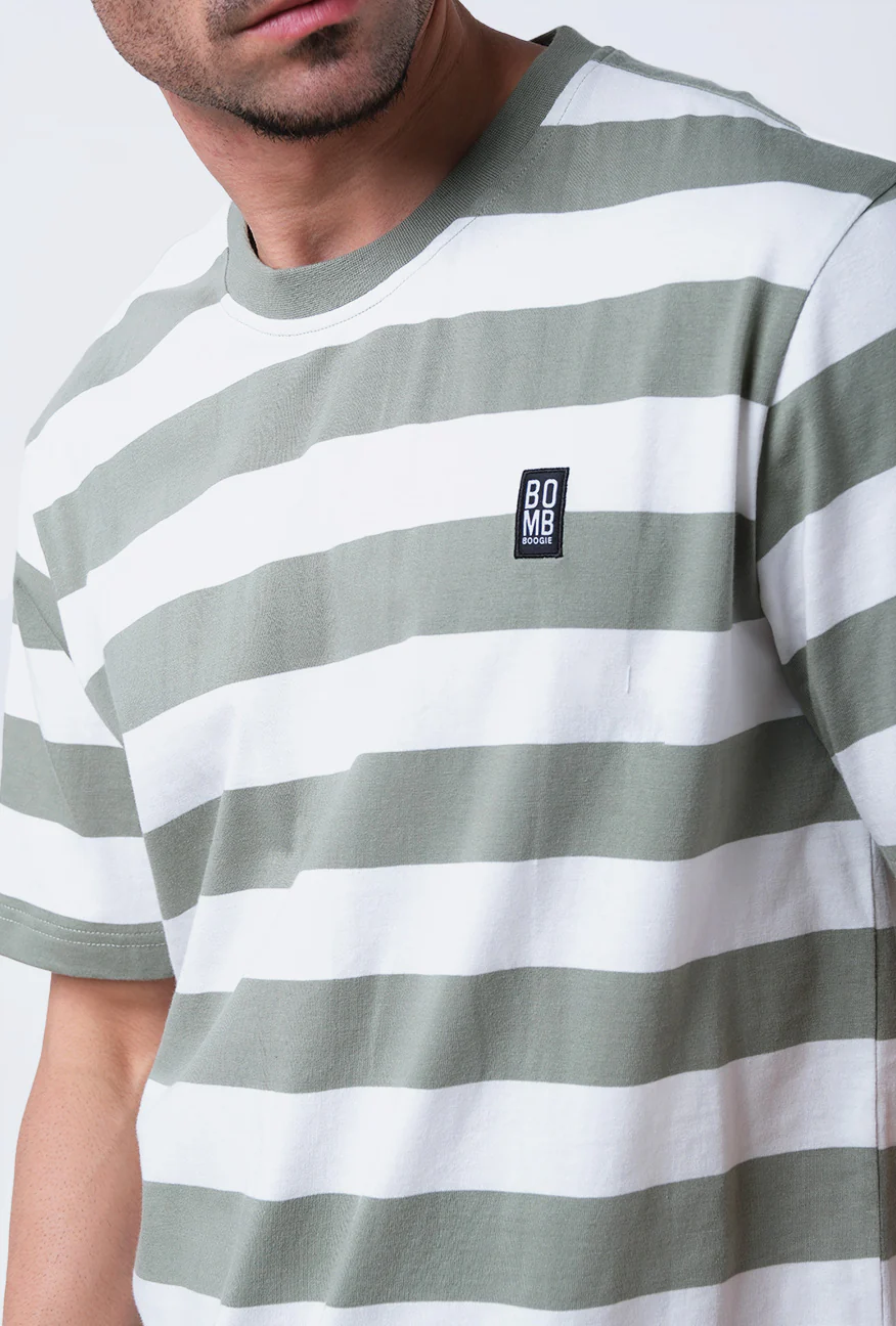 T-Shirt Lengan Pendek Regular Guyler Olive White Stripe - Image 2