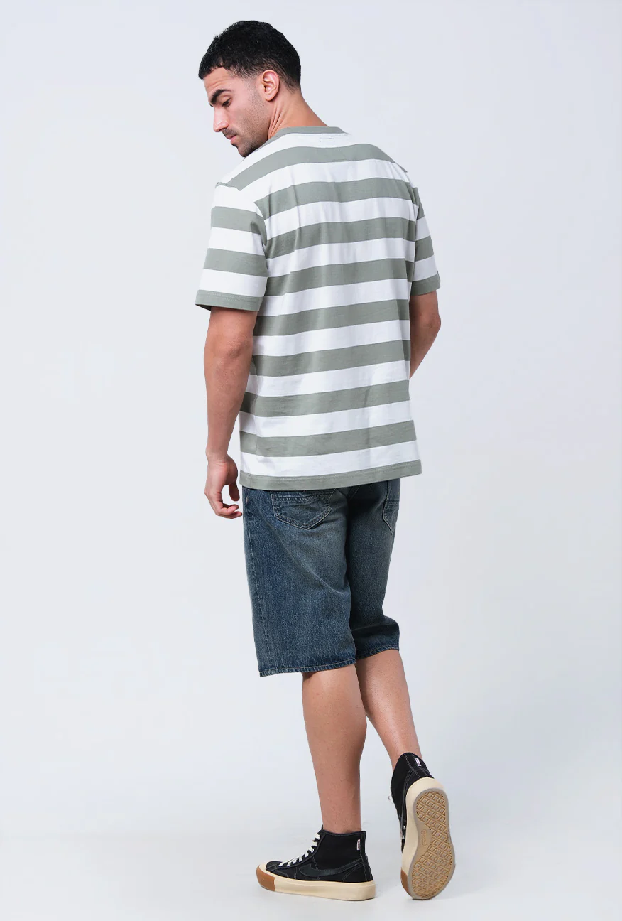 T-Shirt Lengan Pendek Regular Guyler Olive White Stripe - Image 4