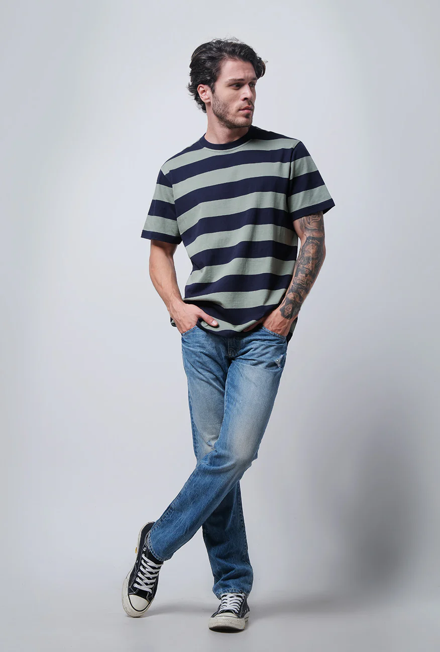 T-shirt Lengan Pendek Regular Luxyline Olive Navy - Image 2