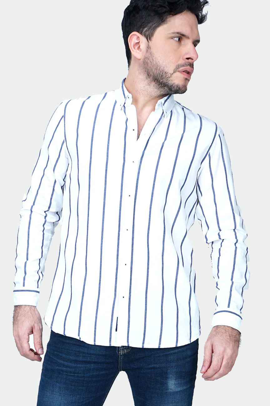 Kemeja Lengan Panjang Regular Templar White Navy