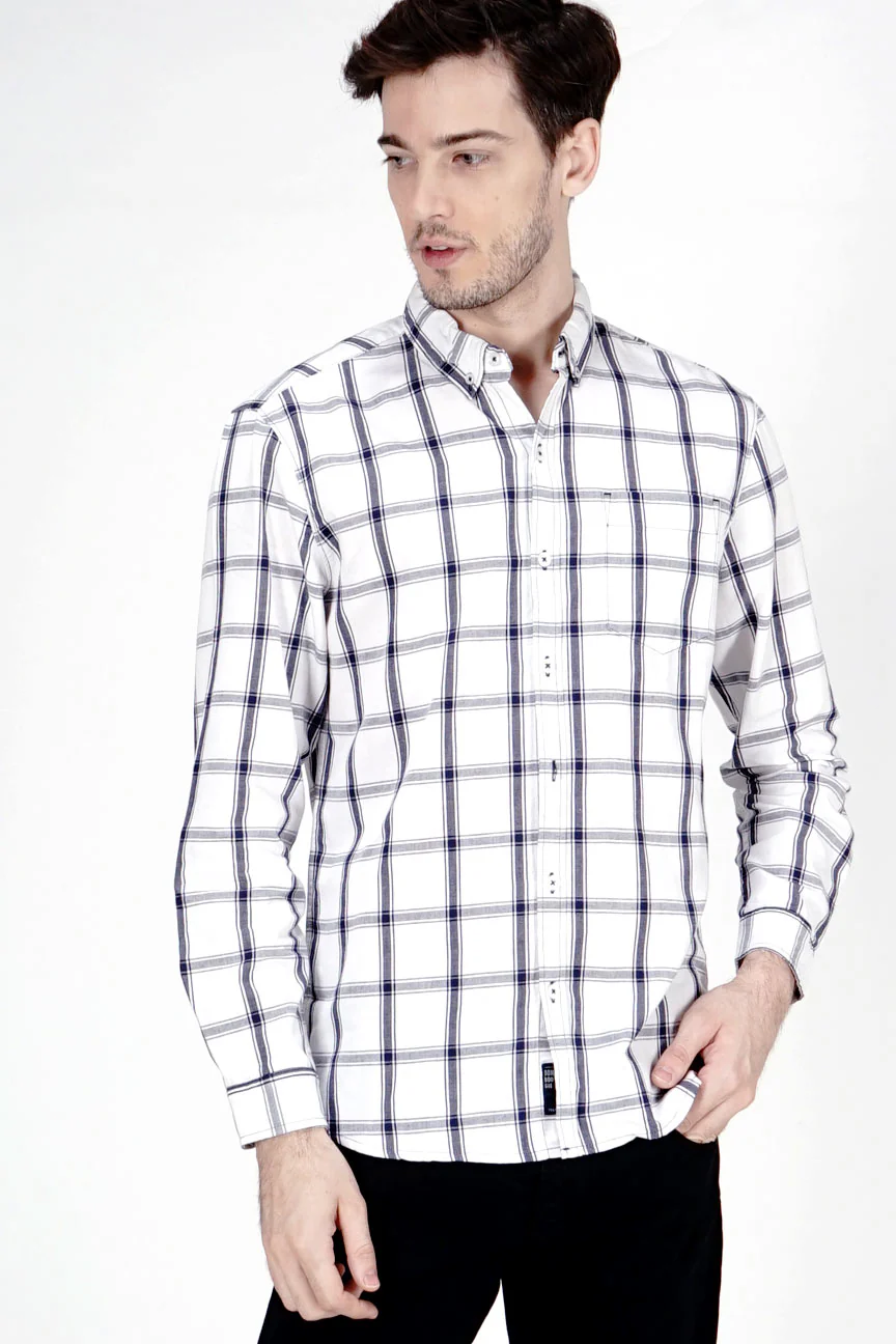 Kemeja Lengan Panjang Tension White Navy Regular