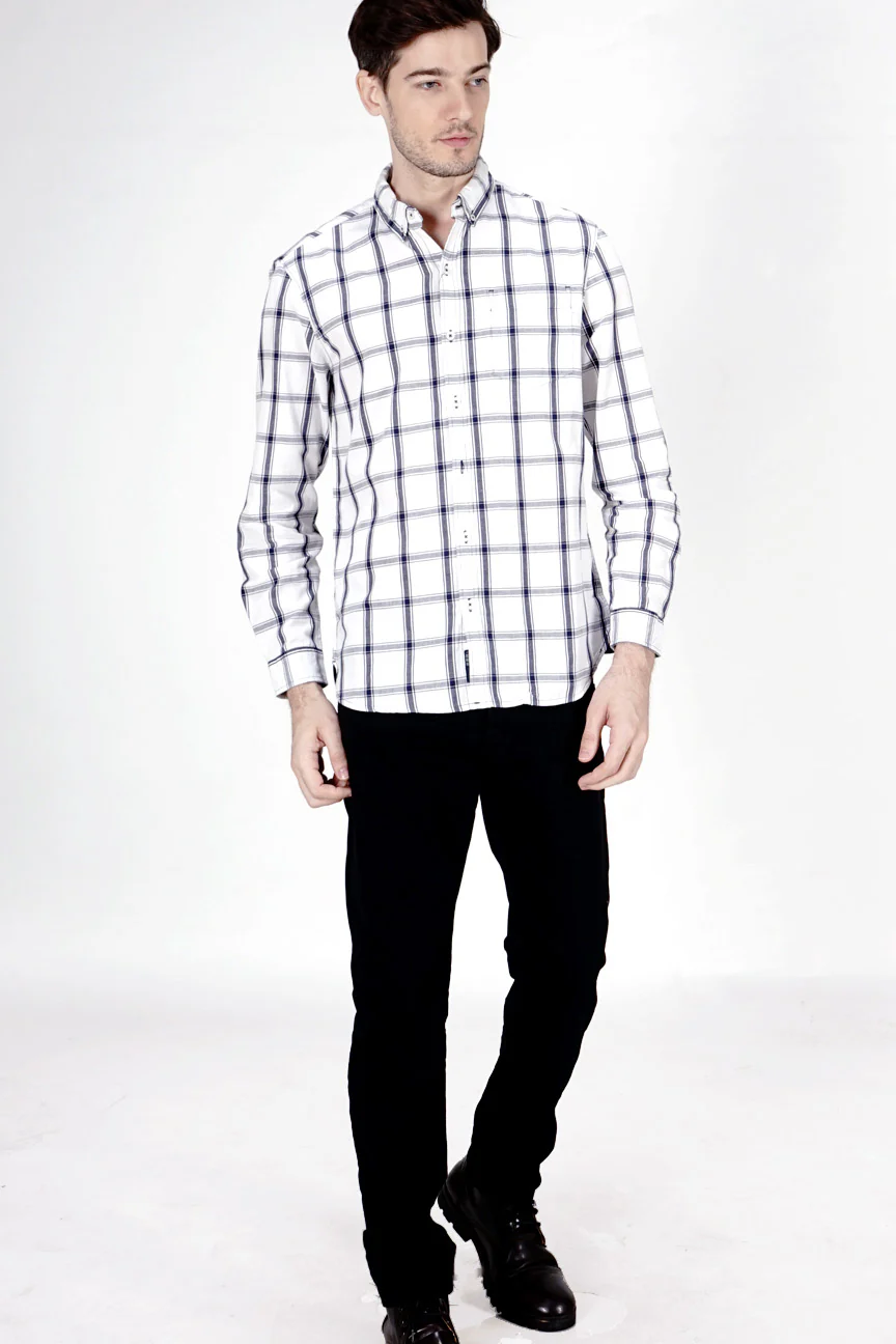 Kemeja Lengan Panjang Tension White Navy Regular - Image 5