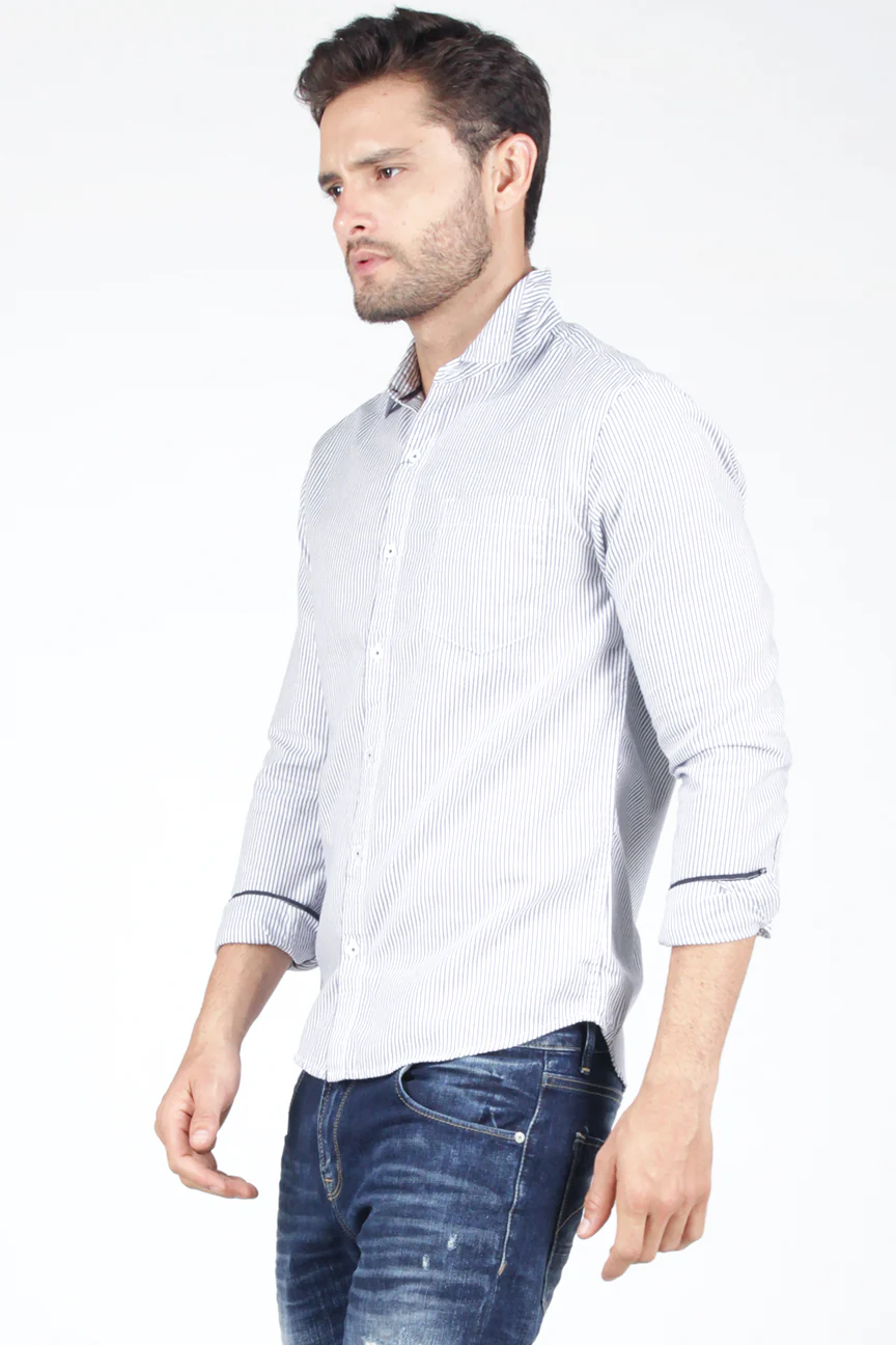 Kemeja Lengan Panjang Therion Navy White - Image 2