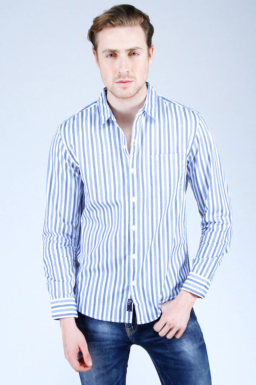 Kemeja Lengan Panjang Threezy Blue White