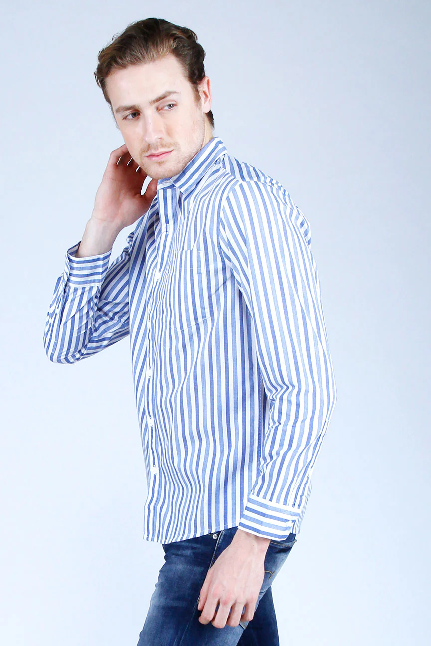 Kemeja Lengan Panjang Threezy Blue White - Image 2