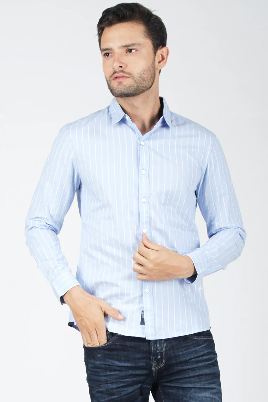 Kemeja Lengan Panjang Thunder Blue White