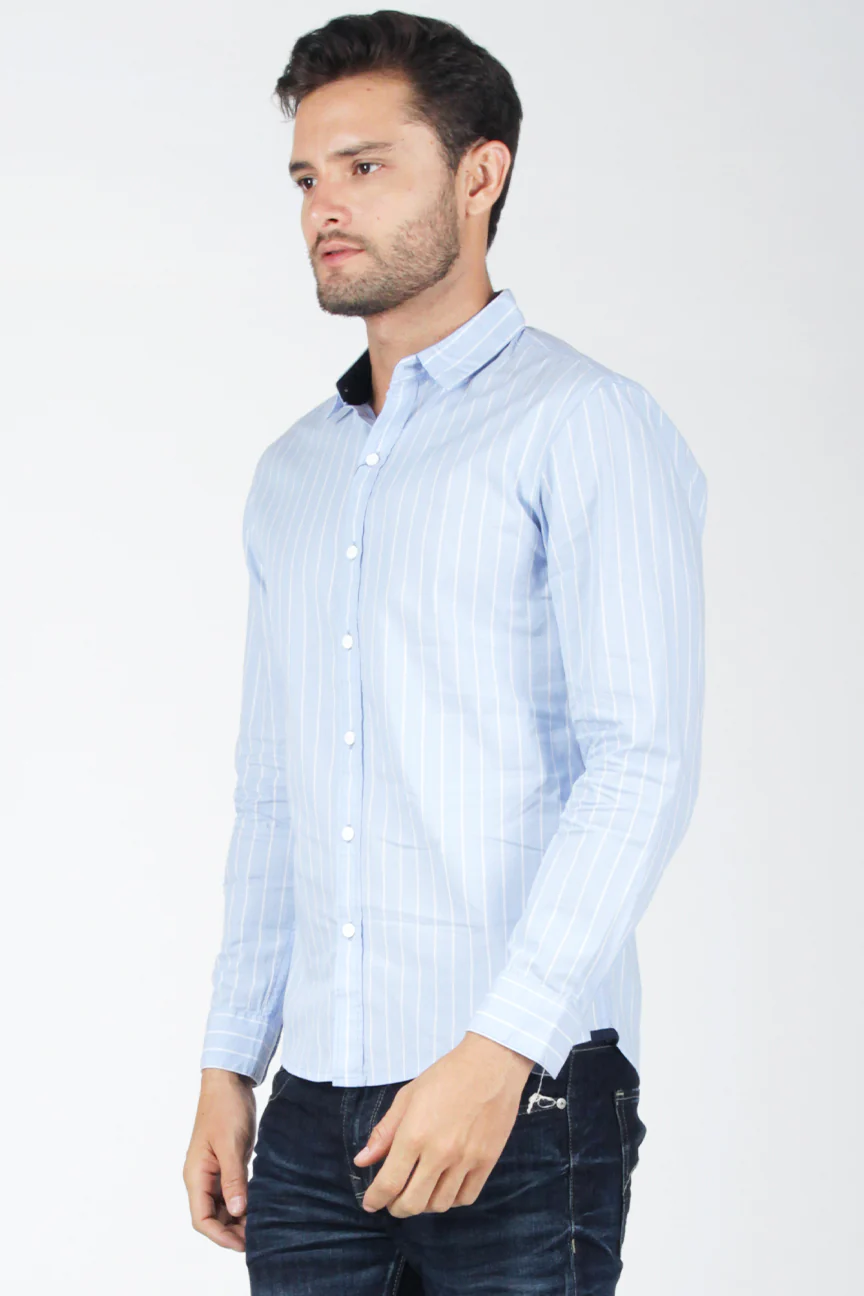 Kemeja Lengan Panjang Thunder Blue White - Image 2