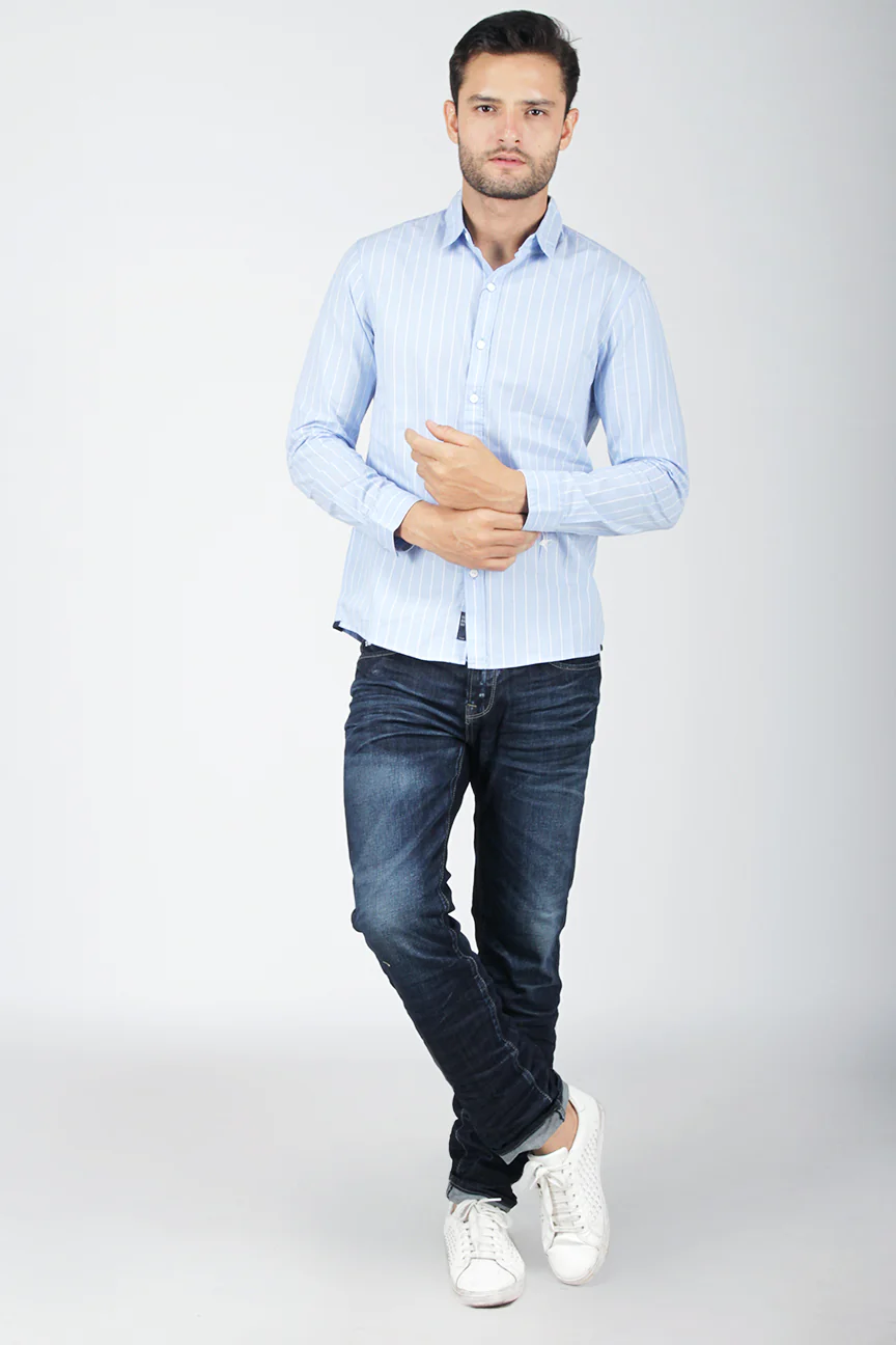 Kemeja Lengan Panjang Thunder Blue White - Image 4