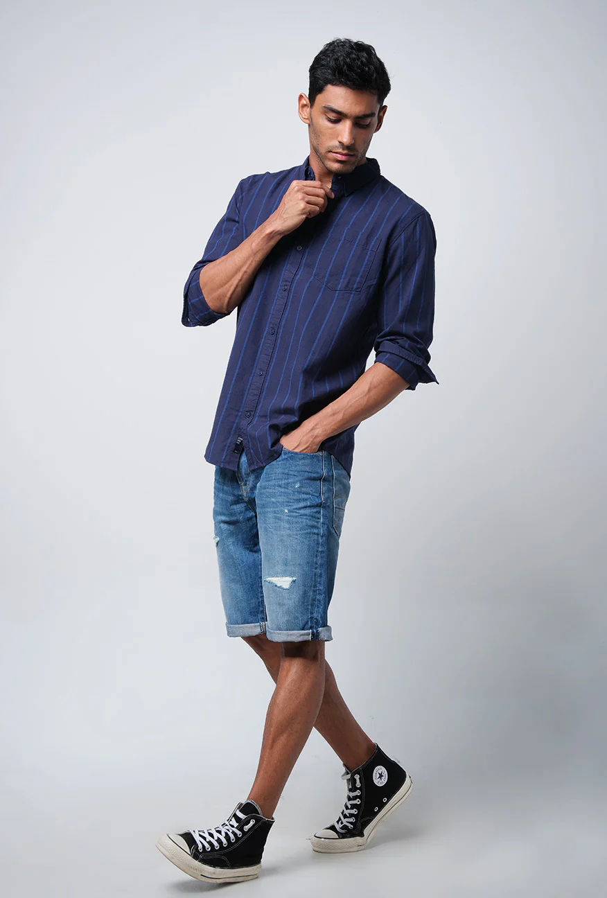 Kemeja Lengan Panjang Townley Navy Blue - Image 3