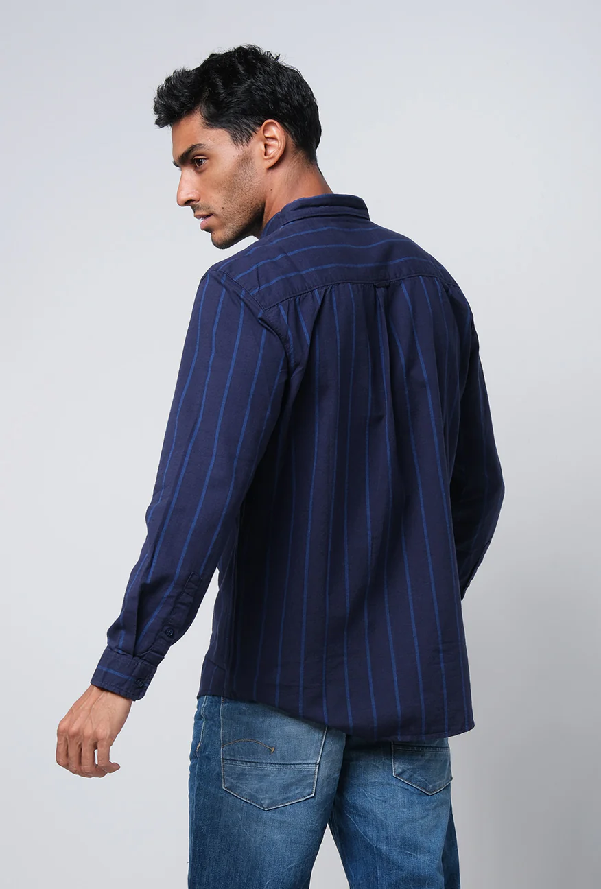 Kemeja Lengan Panjang Townley Navy Blue - Image 4
