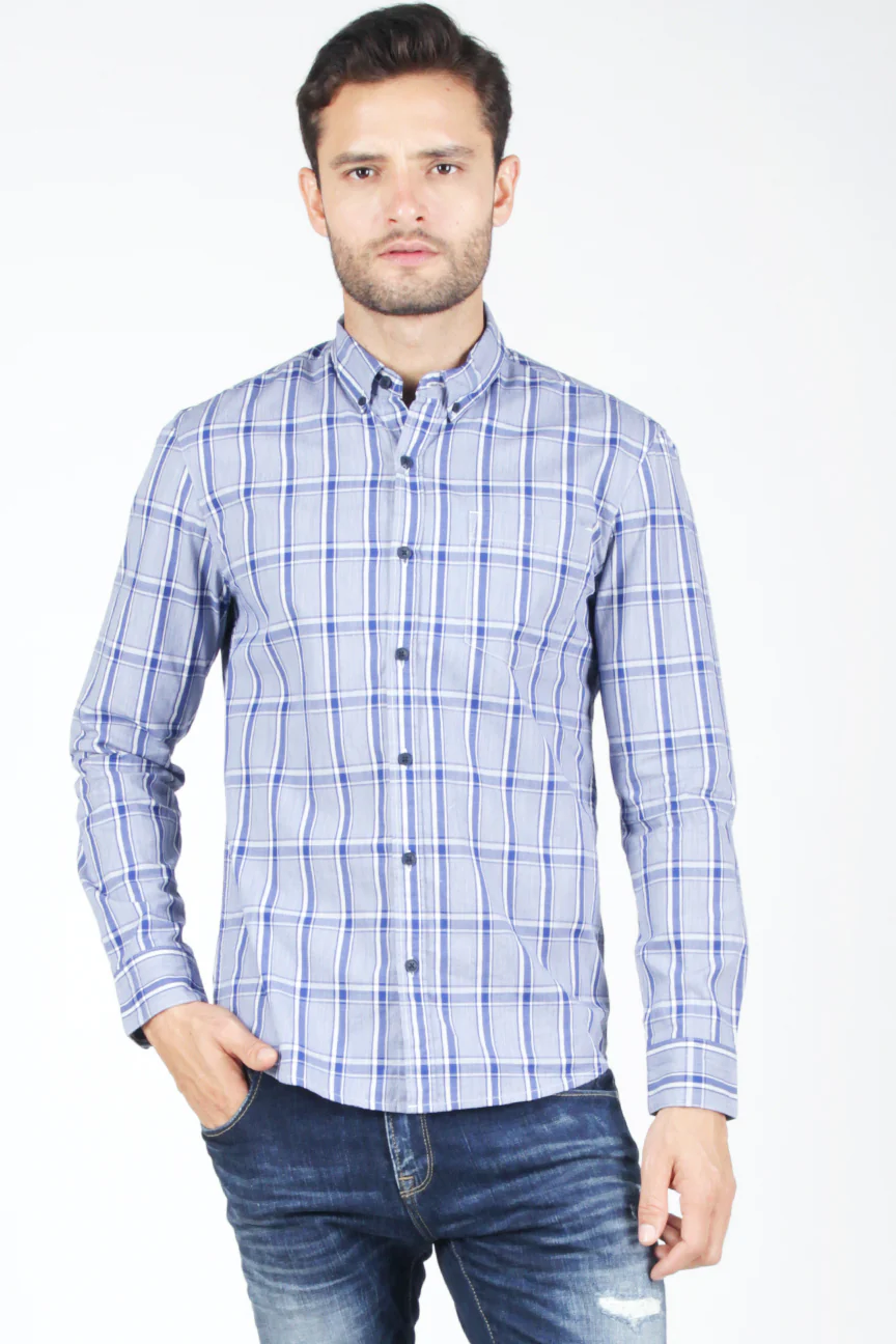 Kemeja Lengan Panjang Veron Blue White