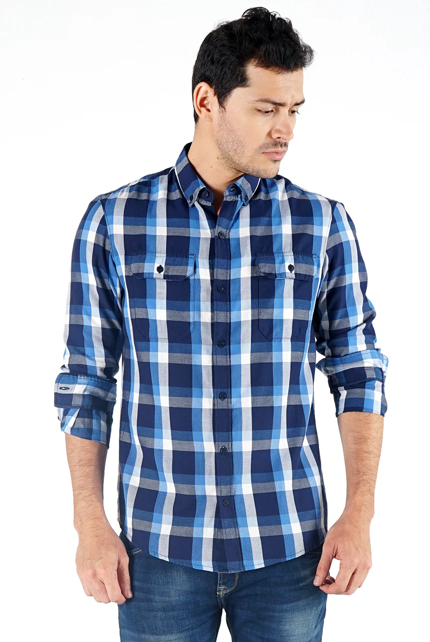 Kemeja Lengan Panjang Regular Wallace Blue White