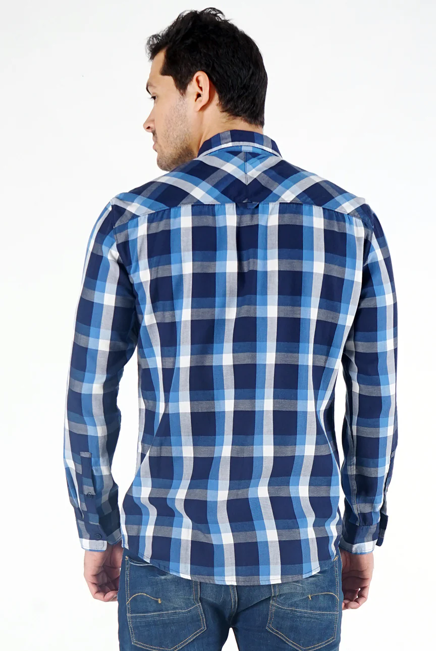 Kemeja Lengan Panjang Regular Wallace Blue White - Image 3