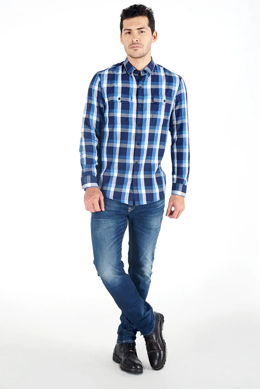 Kemeja Lengan Panjang Regular Wallace Blue White - Image 4