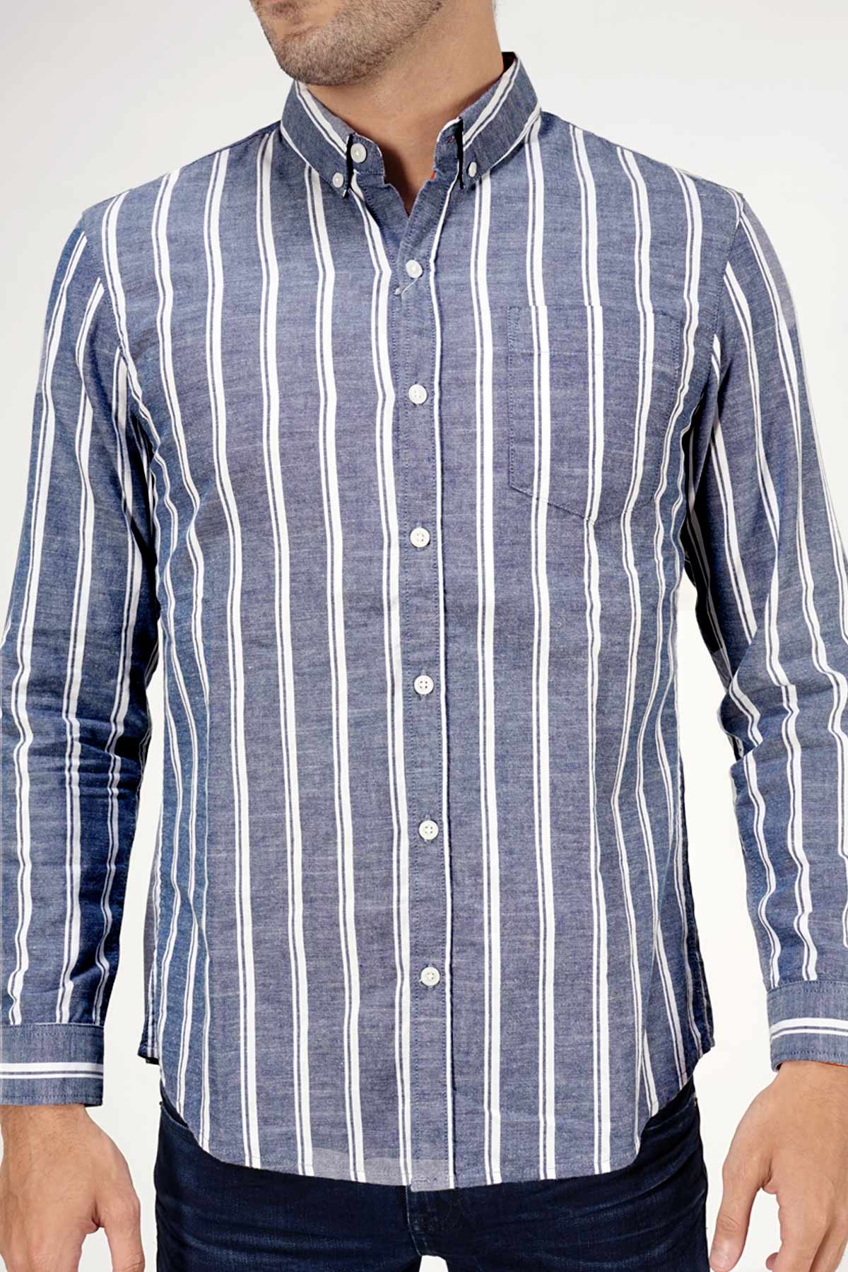 Kemeja Lengan Panjang Walrus Navy White Regular - Image 4
