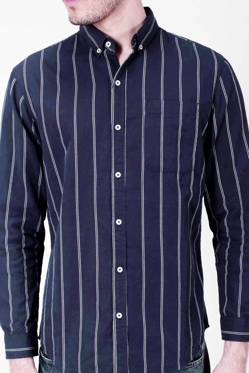 Kemeja Lengan Panjang Regular Washington Navy White - Image 3