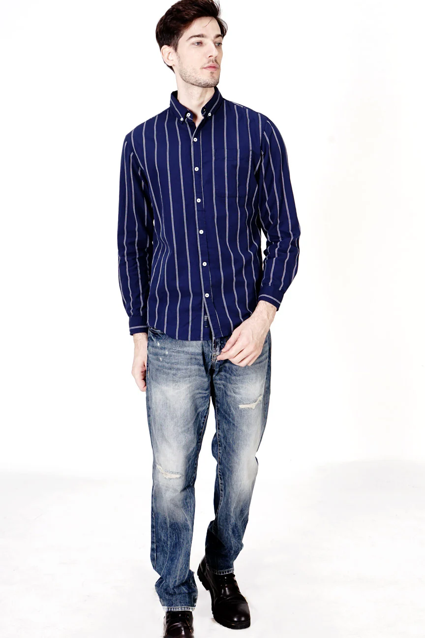Kemeja Lengan Panjang Regular Washington Navy White - Image 4