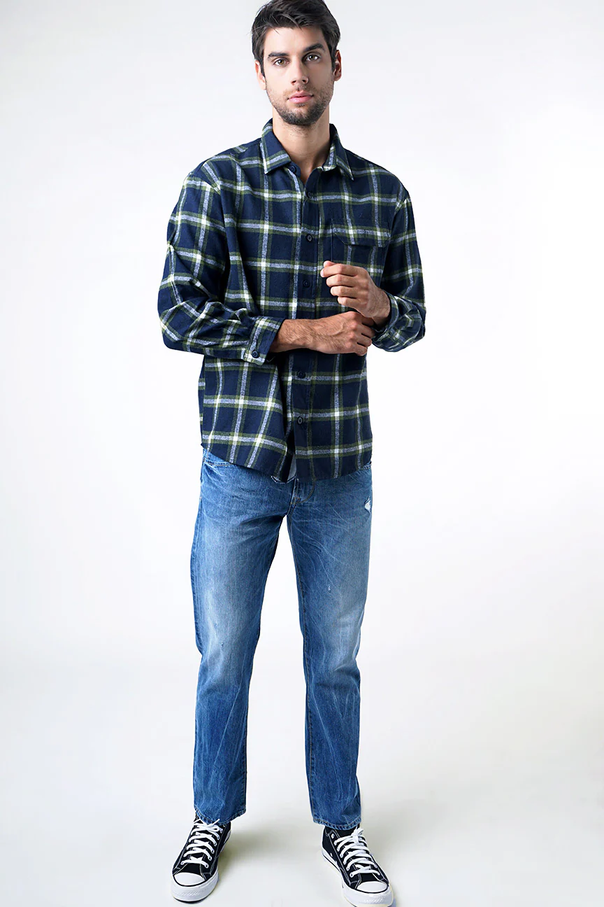 Kemeja Flanel Outer Watson Navy White - Image 3