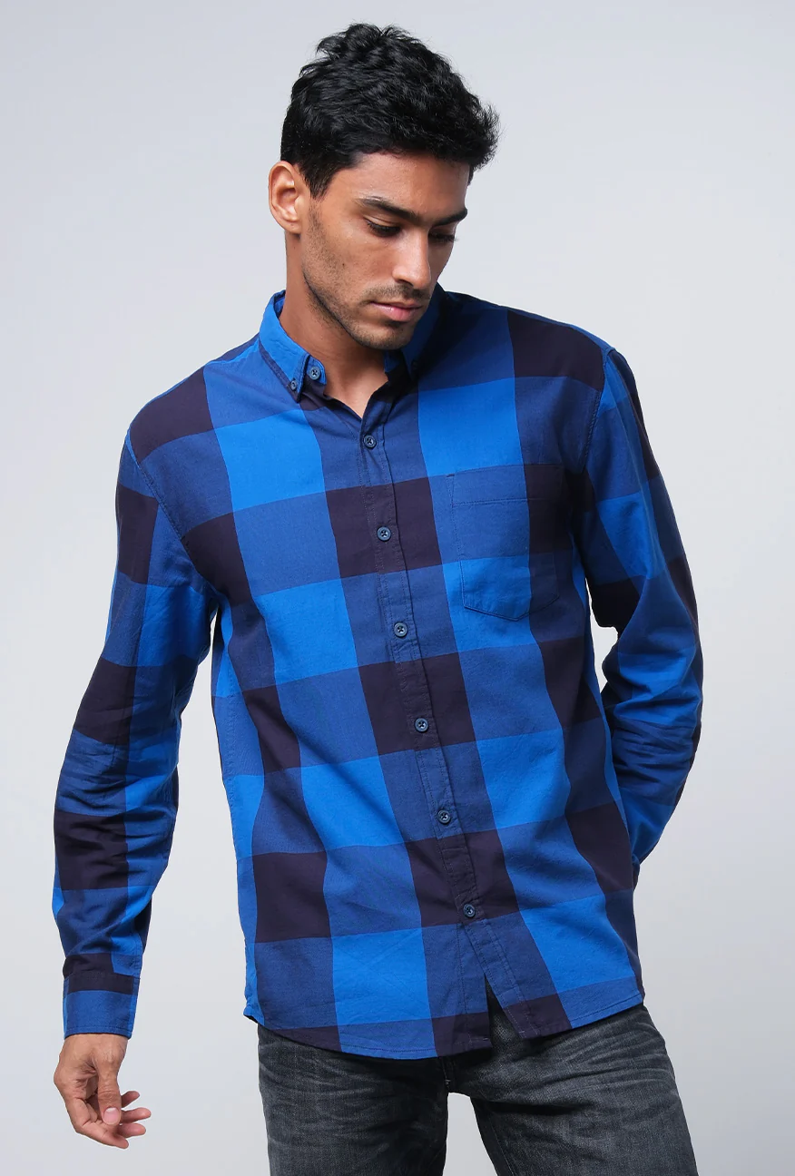 Kemeja Lengan Panjang Willie Navy Blue - Image 3