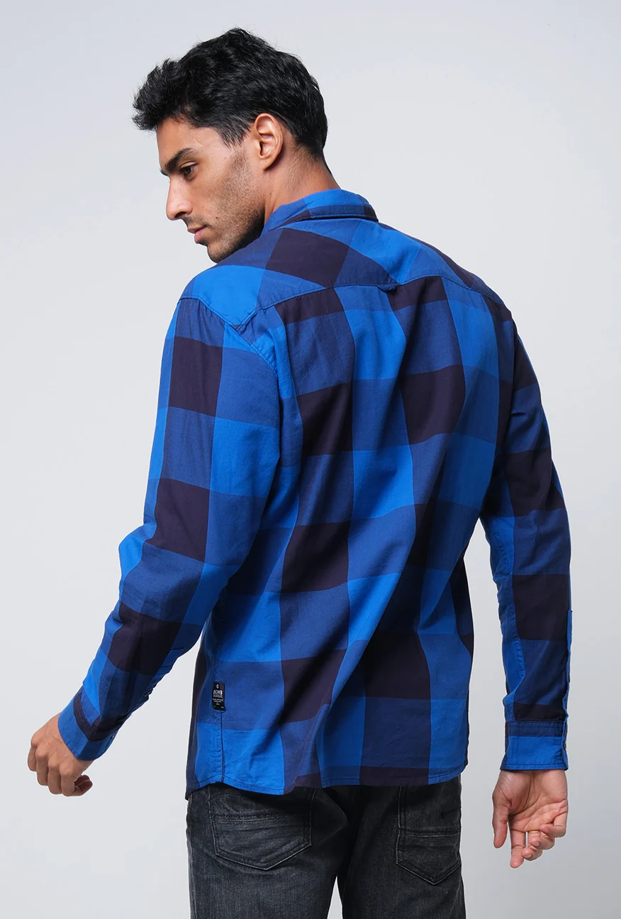 Kemeja Lengan Panjang Willie Navy Blue - Image 4