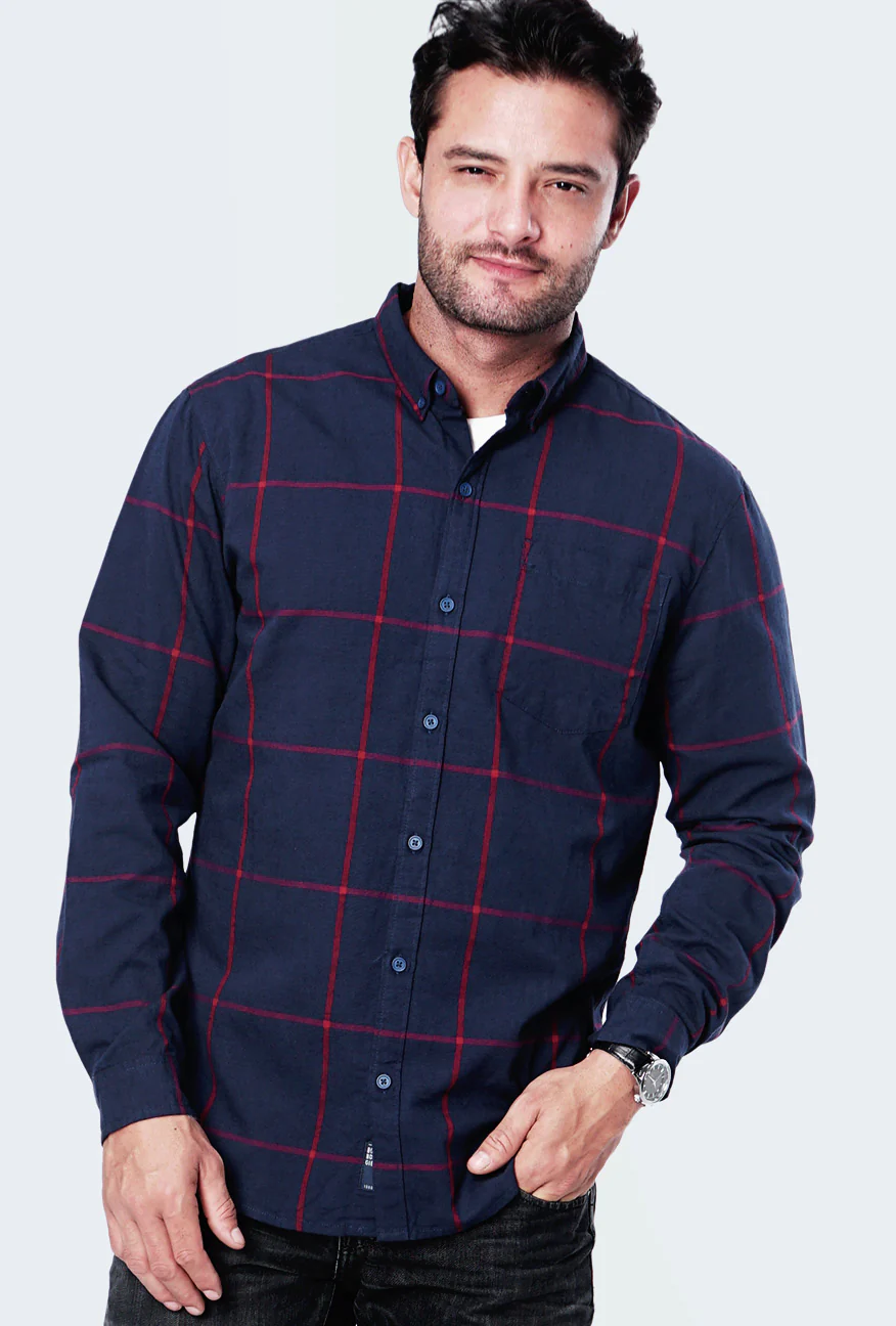 Kemeja Lengan Panjang Winslow Navy Red Regular