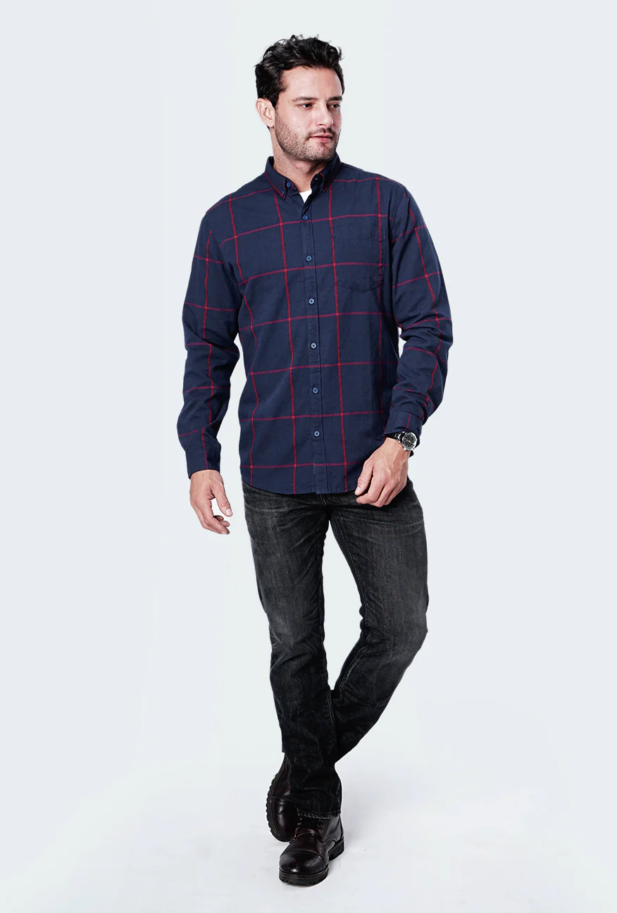 Kemeja Lengan Panjang Winslow Navy Red Regular - Image 2