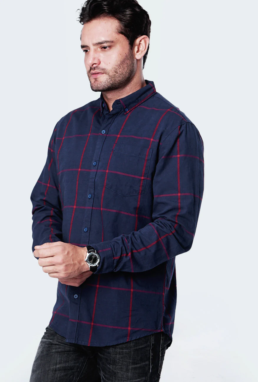 Kemeja Lengan Panjang Winslow Navy Red Regular - Image 3
