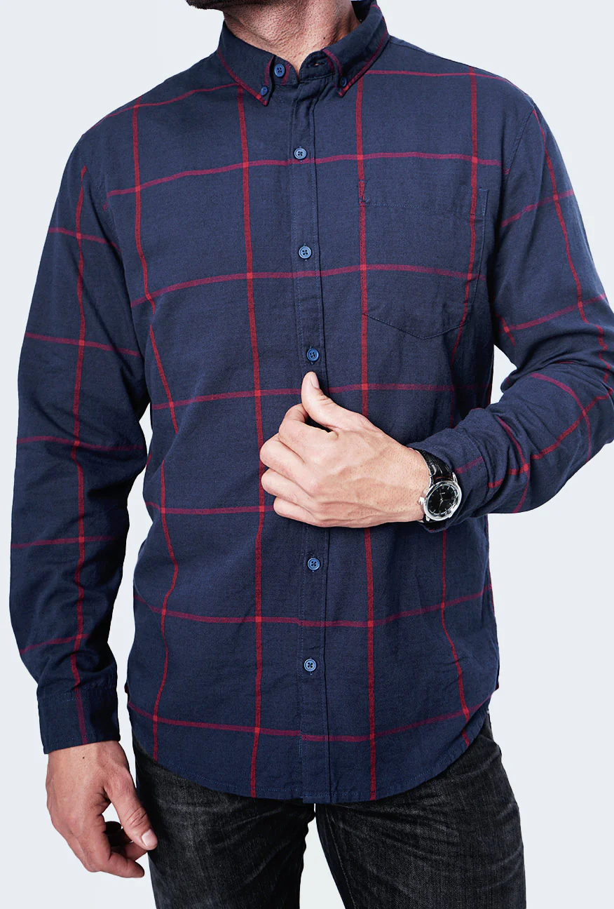 Kemeja Lengan Panjang Winslow Navy Red Regular - Image 5