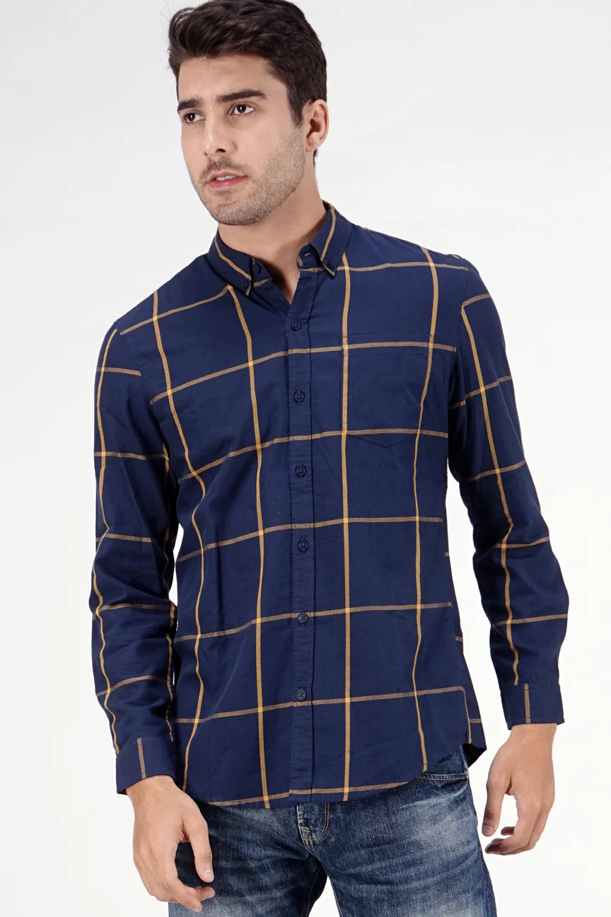 Kemeja Lengan Panjang Regular Winslow Navy Yellow